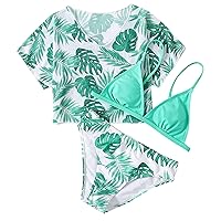 Toddler Swimsuit Girl Size 6 Swimsuits Green Floral Prints Bikini Bathing Suit Briefs Tween Swimwear Girls