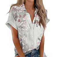 Summer Hiking Short Sleeve Tops Womens Pretty Long V Neck with Buttons Tshirt for Womens Super Soft Polyester Ivory L