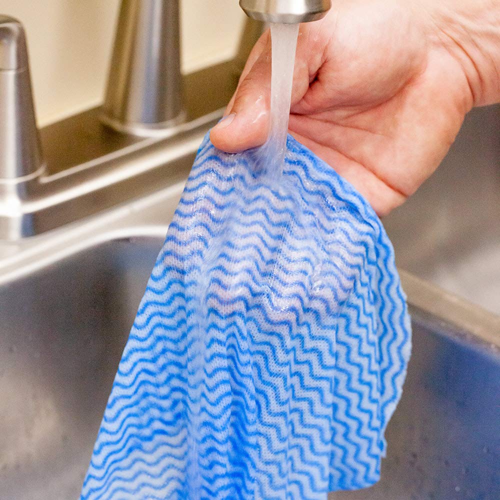 Restaurantware Clean 23.6 x 11.8 Inch Reusable Cleaning Cloths,10 Wipes, All-Purpose Dish Wipes - Sustainable, Machine-Washable, Blue Viscose Disposable Cloths, Pre-Cut
