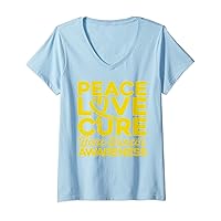 Womens Peace Love Cure Bone Cancer Awareness V-Neck T-Shirt