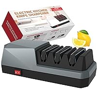 Electric Knife Sharpener- 3-Stage Electric Knife Sharpeners for Kitchen Knives, Chef Knives, Straight Edge Knives and Serrated Knives, 3-Stage, Grey