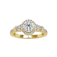 Certified Halo Solitaire Engagement Ring Studded with 0.45 Ct IJ-SI Side Natural & 1.03 Ct G-VS2 Center Round Solitaire Moissanite Diamond in 14k White/Yellow/Rose Gold for Women on Her Engagement