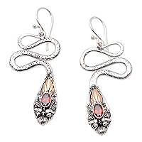 NOVICA Handmade 18k Goldaccented Garnet Dangle Earrings Snake .925 Sterling Silver Indonesia Gemstone Animal Themed Halloween [2.4 in L x 0.8 in W x 0.2 in D] 'Red Rattlesnake'