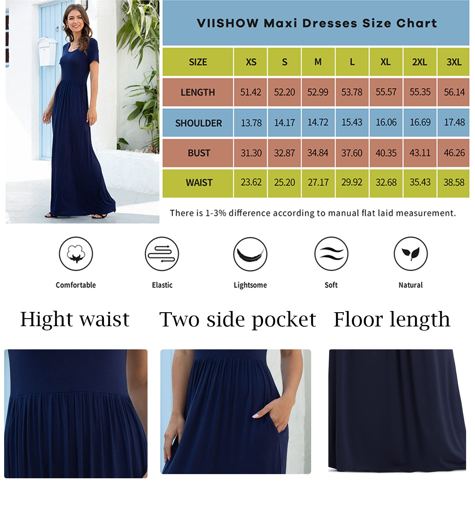 VIISHOW Women Short Sleeve Casual Maxi Dresses with Pockets