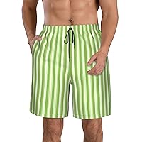 Classic Green Striped Print Men's Beach Shorts Hawaiian Summer Holiday Casual Lightweight Quick-Dry Shorts