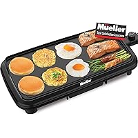 Mueller HealthyBites Electric Griddle Nonstick, 20 Inch Eco Pancake Griddle Grill Teflon-free, 10 Eggs at Once, Cool-Touch Handles & Slide-Out Drip Tray, for Breakfast Pancakes, Burgers, Eggs