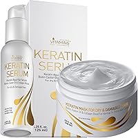 Vitamins Keratin Thick Hair Mask and Hair Serum Kit - Repair Treatment for Dry Damaged Curly Wavy or Straight Thick Coarse Hair and Heat Protectant, Anti Frizz Gloss Boost - Pro Salon Hair Care
