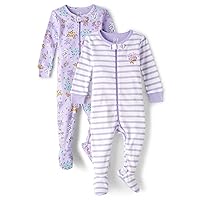 The Children's Place Baby Girls' and Toddler Long Sleeve Zip-Front One Footed Pajama Snug Fit 100% Cotton 2 Piece Set