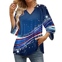 Women's Tops Short Sleeve, Blouses for Women Dressy Casual Independence Day T Shirt Unique Design V, S XXL