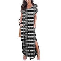 GRECERELLE Women's Casual Loose Pocket Long Dress Short Sleeve Split Maxi Dresses