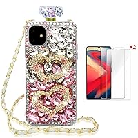 Bling Sparkle Diamond Perfume Bottle Case with Screen Protector & Lanyard,Diamonds Crystals Soft Phone Protective Cover for Women (Pink Love Heart,for iPhone 11 PRO)
