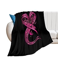 Heart Ribbon Out Breast Cancer Awareness Flannel Blanket Soft Warm Plush Couch Blanket Throw Blanket for Bed Sofa Chairs