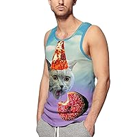 Funny Pizza Cat Men's Sleeveless Vest Fashion Print Tank Tops Shirt For Casual Gym Workout
