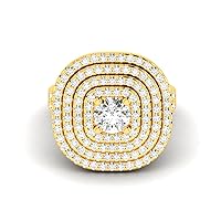REAL-GEMS Stunning Proposal Ring Yellow Gold 14k 2. CARAT Cushion Shape Cluster Style Diamond G VS1 Lab Created Sizable