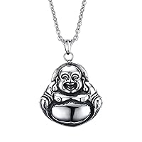 Stainless Steel Good Luck Buddha Pendant Necklace, Unisex, 22