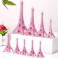 9 Pcs Eiffel Tower Statue Decor Alloy Metal Paris Eiffel Tower Party Decoration 5 Size Eiffel Tower Decor French Table Stand Holder Gift for Cake Topper Collectible Figurine Replica Home (Pink)