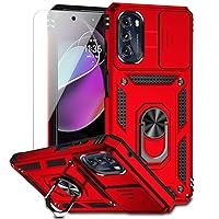 for Moto G 5G 2022 Case with Slide Camera Cover HD Screen Protector [Military Grade 16ft. Drop Tested] Magnetic Ring Holder Kickstand Protective Phone Case for Motorola Moto G 5G 2022, Red