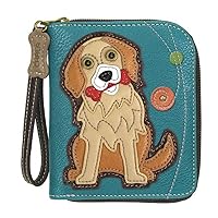 CHALA Zip Around Wallet, Wristlet, 8 Credit Card Slots, Sturdy Pu Leather - Golden Retriever - Turquoise