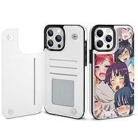 Anime Face Ahegao Phone Case Compatible with iPhone 14 Pro Max Flip Wallet with Card Holder Protective Cover
