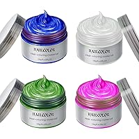 Green Blue Pink White Temporary Hair Color Wax,Instant Hairstyle Mud Cream, Natural Hair Coloring Wax Material Disposable Hair Styling Clays Ash for Cosplay,Party,Masquerade, Halloween.etc (4 Color- Green Blue Pink White)