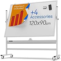 Rolling Dry Erase Board 48 x 36 - Large Portable Magnetic Whiteboard with Stand - Double Sided Easel Style Whiteboard with Wheels - Mobile Standing Whiteboard for Office, Classroom & Home