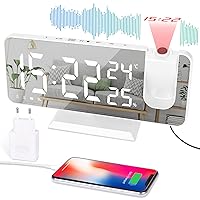 EVILTO Projection Alarm Clock 180° Ceiling - Digital Clock Electric Snooze Function 12/24 Hours Volume Adjustable Modern Luxury for Home with EU Plug White