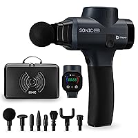 Sonic Pro Percussion Massage Gun Deep Tissue Percussive Back Massager Device for Pain Relief | Gun Massager w/ 75 Lbs Stall Force, 8 Massager Gun Attachments for Neck and Back