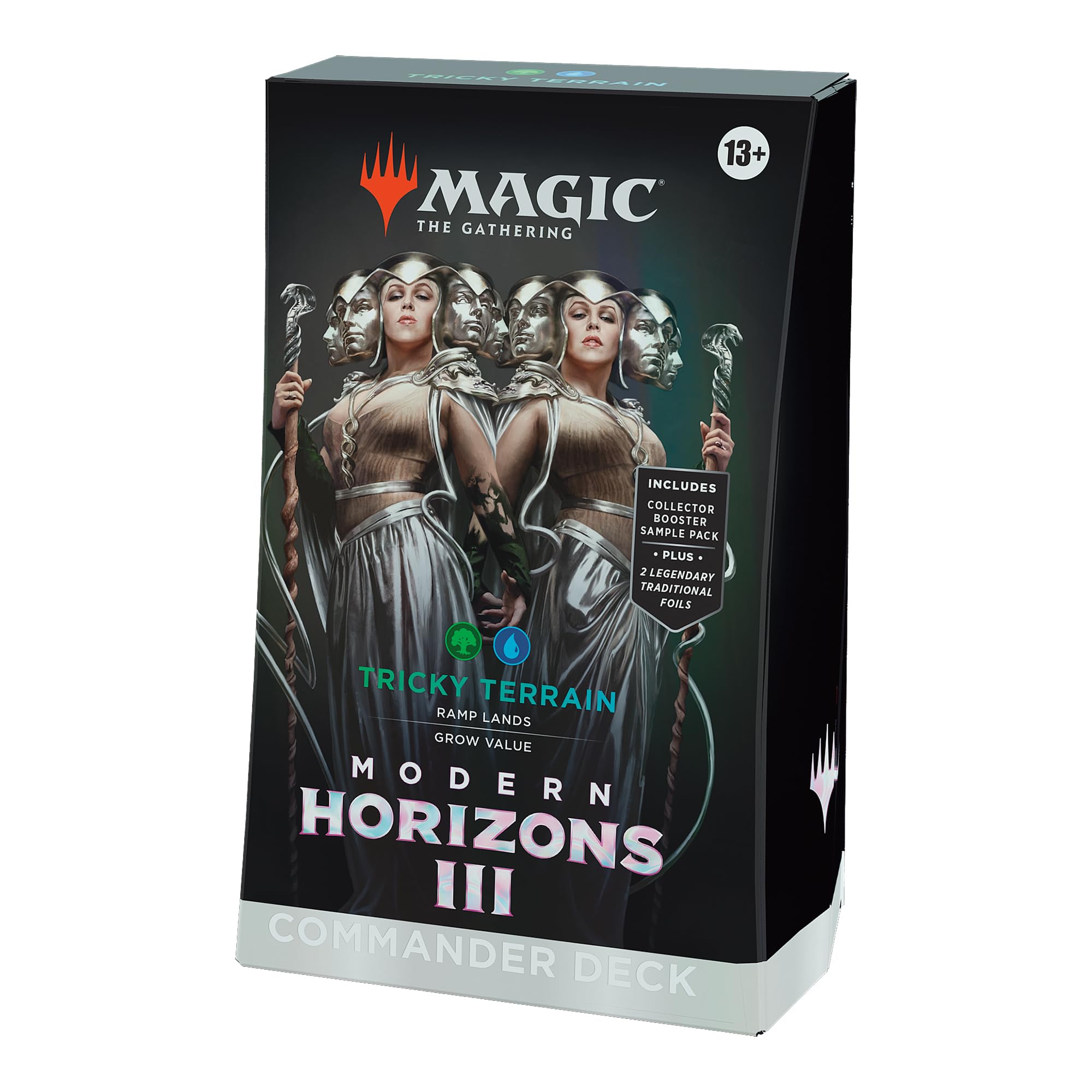 Magic: The Gathering Modern Horizons 3 Commander Deck - Tricky Terrain (100-Card Deck, 2-Card Collector Booster Sample Pack + Accessories)