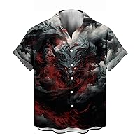 Funny Chinese Dragon Shirt Anime Graphic Short Sleeved Button Shirt