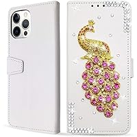 Bonitec Peacock Case Comaptible with iPhone 15 Pro Wallet Case, 3D Glitter Sparkle Bling Luxury Shiny Crystal Rhinestone Diamond for Girls for Women Cute PU Leather Credit Card Slot Flip Cover