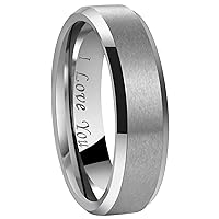 4mm 6mm 8mm Black/Silver/Gunmetal/Gold Tungsten Wedding Couple Bands Rings Men Women Matte Brushed Finish Center Engraved I Love You Size 4 To 17