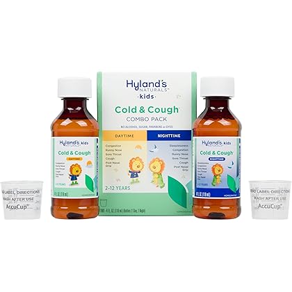 Hyland's Naturals Kids Cold & Cough, Day and Night Combo Pack, Cold Medicine for Ages 2+, Syrup Cough Medicine for Kids, Nasal Decongestant, Allergy Relief, 4 Fl Oz (Pack of 2)