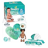 Pampers Pure Protection Disposable Baby Diapers Size 7, One Month Supply (88 Count) with Aqua Pure Baby Wipes, 6X Pop-Top Packs (336 Count)