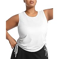 VFUS Plus Size Tank Tops for Women Drawstring Sleeveless Tennis Shirts Loose Fit Workout Running Golf Pickleball Outfits