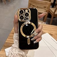 OOK Magnatic Case for iPhone 15 Pro Max Case [Compatible with MagSafe] Full Camera Lens Protector Gold Electroplate Edge Soft TPU Shockproof Protective Phone Case for Women Men 6.7 Inch - Black