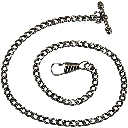 ManChDa Black 13 Inch Single Albert Curb T-Bar Pocket Watch Chain Link