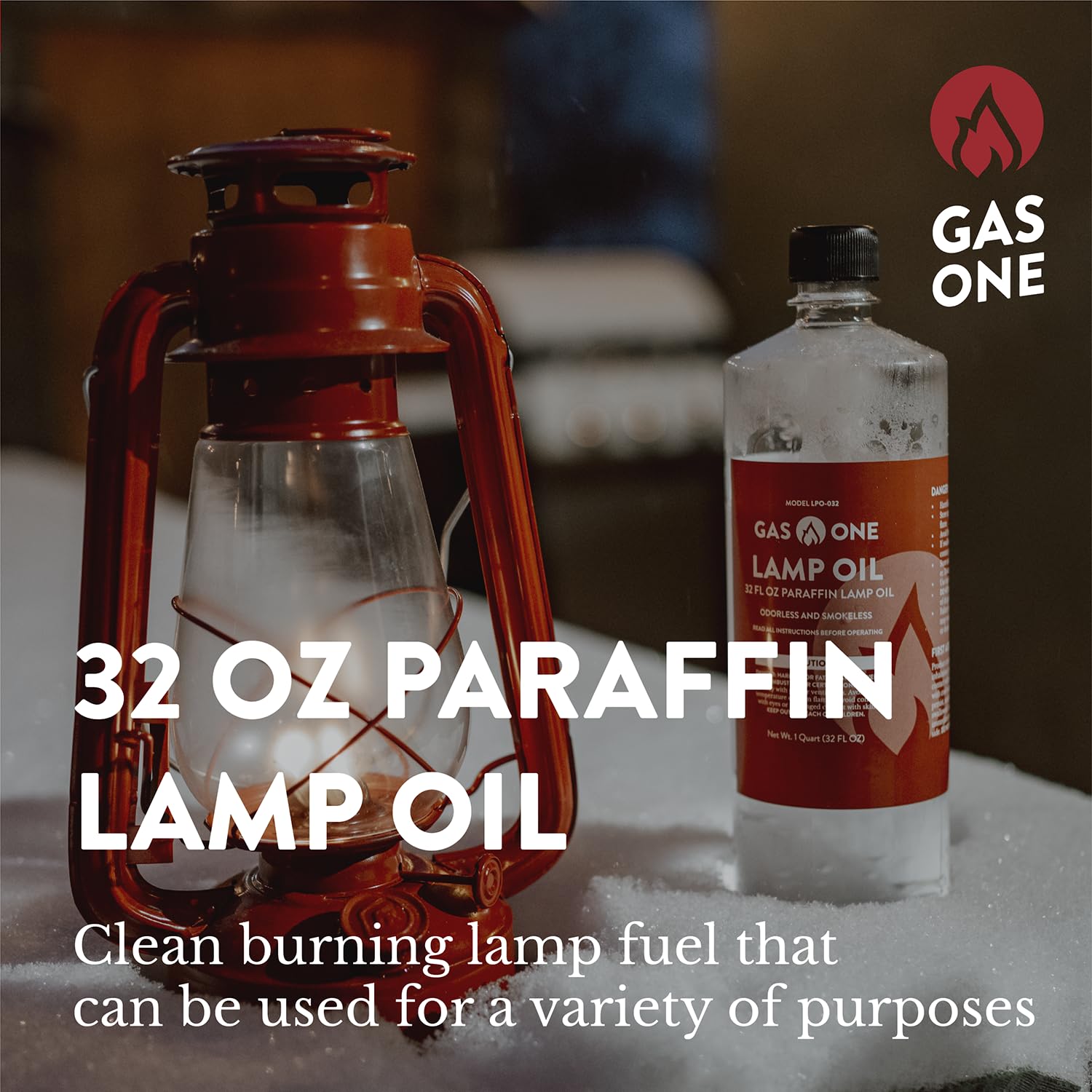 Gas One Liquid Paraffin Lamp Oil – 32oz Clear Oil Lamp – Multifunctional Lamp Oil Smokeless Odorless Indoor Ideal for Lamps, Lanterns, Tiki Torch – Superior Seal and Safe Packaging