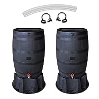 RTS Home Accents 100% Recycled Polyethylene 50 Gallon Flat Back Rain Barrel and Stand with Link Kit, Black (2 Pack)