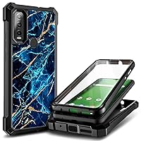 NZND Compatible with AT&T Motivate Max/Cricket Ovation 3 Case with [Built-in Screen Protector], Full-Body Protective Shockproof Rugged Bumper Cover, Impact Resist Phone Case (Sapphire)