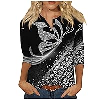 Basic Tees for Women,Women's Fashion Casual Three Quarter Sleeve Independence Day Print Round Neck Pullover Top Blouse