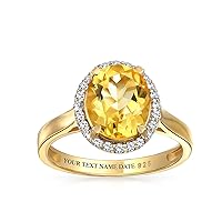 Personalize1.5-3CT Oval Gemstone Yellow Citrine Ruby Red Created Sapphire Blue Cubic Zirconia Halo Engagement Ring Rose Yellow Gold Plated .925 Sterling Silver