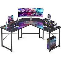 51 Inch L Shaped Gaming Desk with Monitor Stand, Computer Desk for Home Office, PC Corner Desk Table Sturdy Writing Workstation, Carbon Fiber Surface, Black
