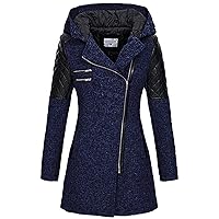 Womens Quilted Jackets with Hood Zip Up Fall Winter Coats Fashion Casual Outwear Wool Blend Coat Hide Belly Pea Coats