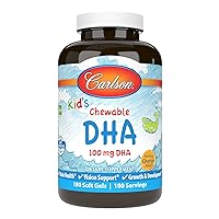 Carlson - Kid's Chewable DHA, 100 mg DHA, Brain Health, Vision Function, Growth & Development, Orange, 180 Chewable Softgels