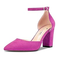 Castamere Women Chunky Block High Heel Pointed Toe Pumps Ankle Strap Buckle Wedding Party Sexy 3.3 Inches Heels