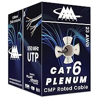 AAA CMP Cat6 Plenum Cable 1000ft | 0.58MM Solid Conductor | DSX-8000 Fluke Test Passed | 23AWG Ethernet Plenum Cat 6 Cable | UTP Unshielded Twisted Pair | 550MHz Black Cat 6 Plenum Cable