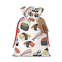 WURTON Sushi Print Christmas Gift Bag - Drawstring Christmas Bag For Presents, Burlap Xmas Favor Bag Small Size