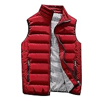 Men's Vest Outerwear,Plus Size Padded Quilted Sleeveless Jacket Coat Zipper Slim Stand Collar Waistcoats with Pocket