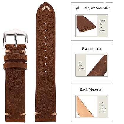 EACHE Leather Watch Bands For Men Vintage Watch Straps For Women Crazy Horse/Oil Wax/Suede/Vegetable-Tanned Leather Replacement Watchband 18mm 19mm 20mm 22mm