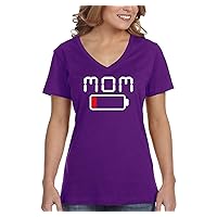 Women's Mom Battery Low Funny Mother's Day V-Neck Short SleeveT-Shirt
